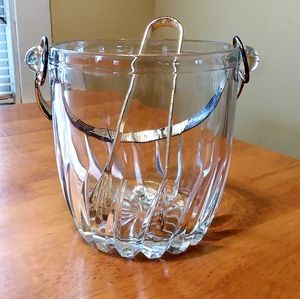 Vntg Ice Bucket Glass Handle Tongs